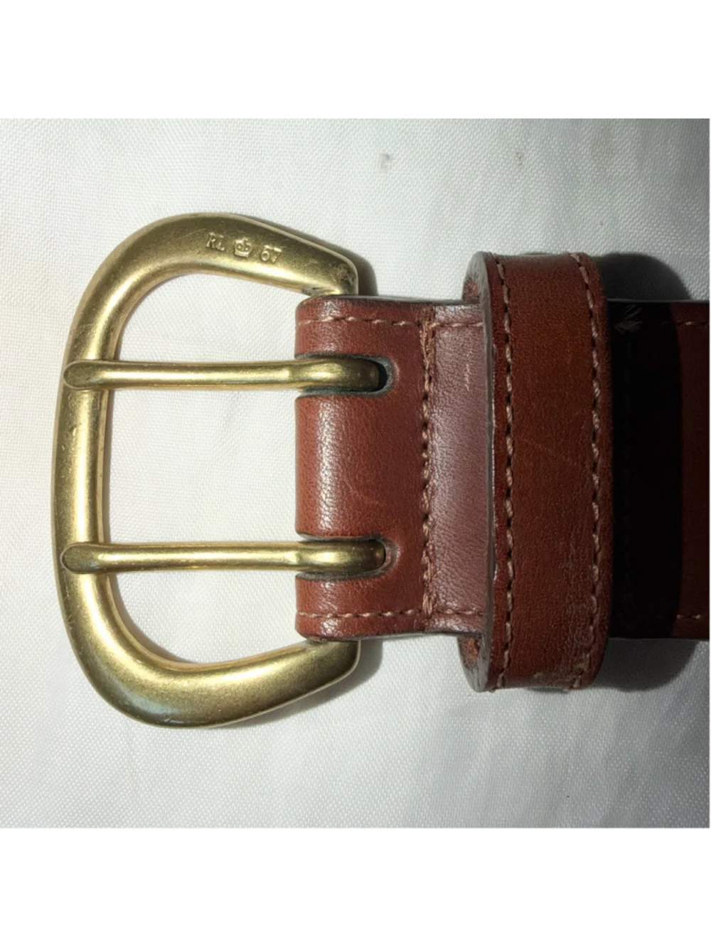 Ralph Lauren Brown Leather Belt with Brass Buckle